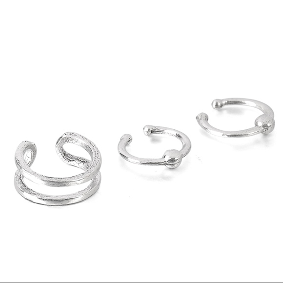 Ear Cuff Open Heart Circle Bar Stud Earrings 7Pc - Picture 5 of 6